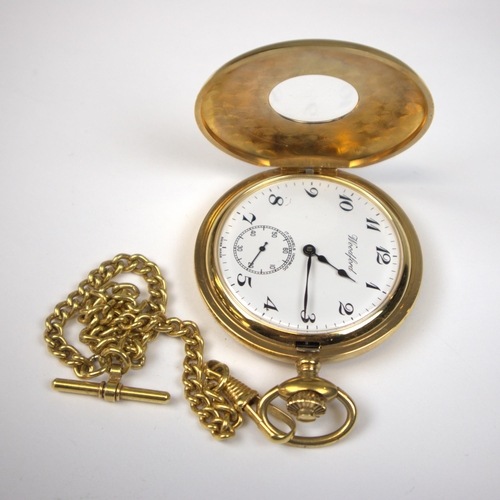 108 - Gold tone full hunter pocket watch marked Woodford