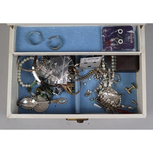114 - Jewellery box and contents to include silver