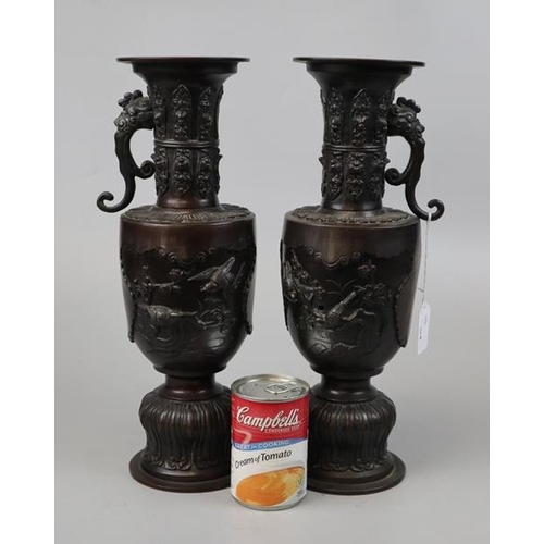 186 - Pair of Meji period bronze vases A/F - Approx height 37cm