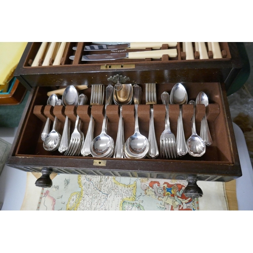 262 - Carved oak canteen of cutlery by Thomas W Cork & Sons, Sheffield