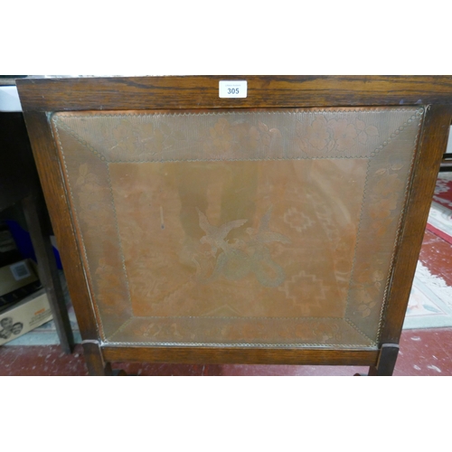 305 - Arts & crafts copper and oak framed fire screen