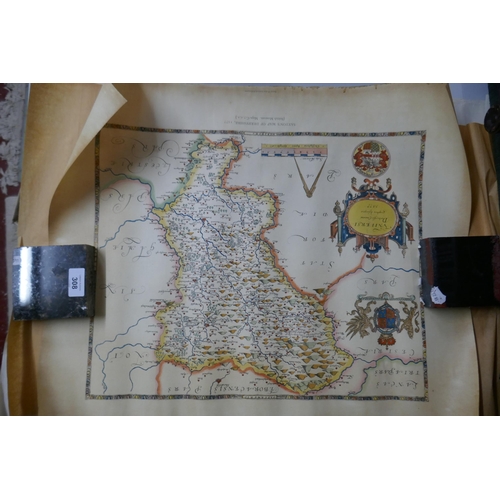 308 - 2 old maps - Saxtons map of Kent, Sussex, Surry and Middlesex 1575 & Saxtons map of Derbyshire 1... 