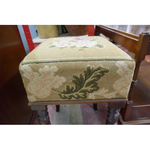 312 - Antique stool with tapestry cushion