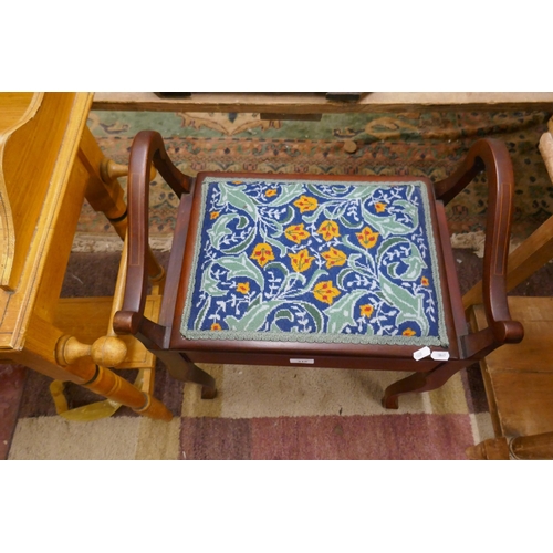 315 - Mahogany piano stool with needlepoint seat pad