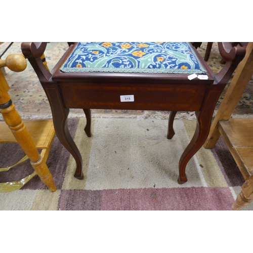 315 - Mahogany piano stool with needlepoint seat pad