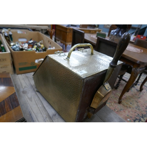 321 - Brass coal bucket with liner and shovel