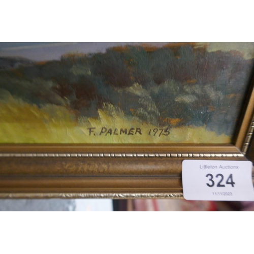 324 - Oil on board of the Kingham Arms by local artist F Palmer 1975