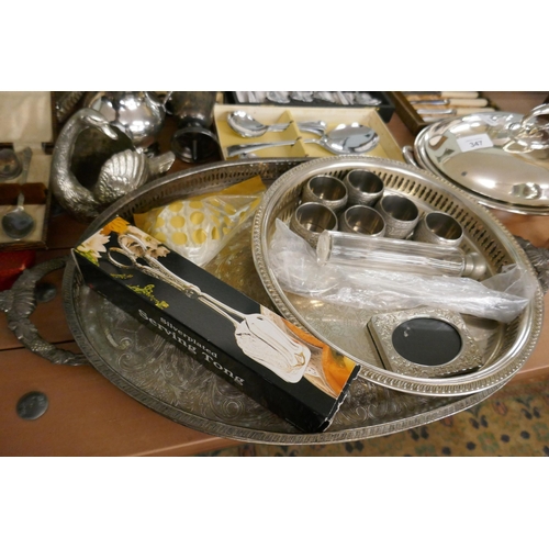 347 - Large collection of silver plate to include a large tray and napkin rings etc