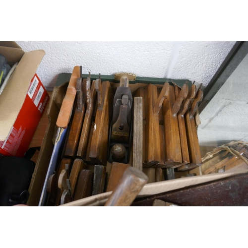 369 - Collection of woodworking tools to include planes etc.