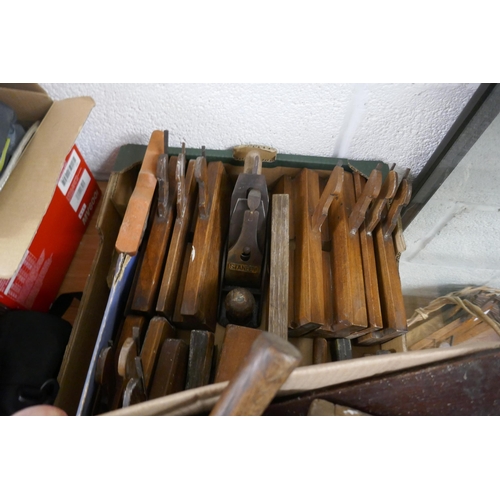 369 - Collection of woodworking tools to include planes etc.