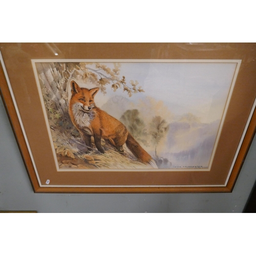 402 - Pair of watercolours by Ivor Drinkwater one of pheasants one of a fox - Approx image sizes: 58cm x 3... 