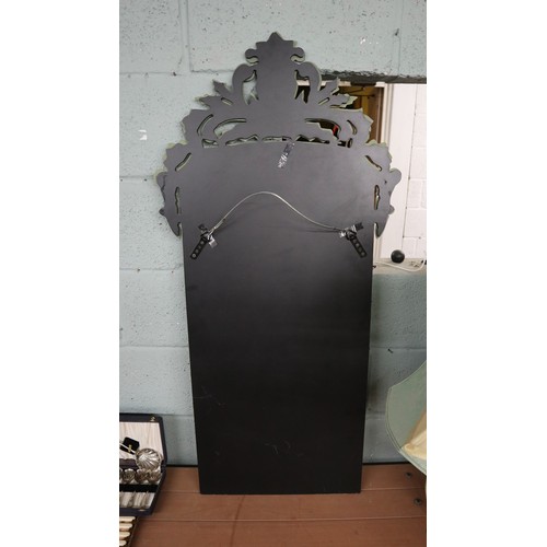 348 - Ornate mirror originally from a fairground living van - Approx L: 115cm W: 44cm and 56cm at widest t... 