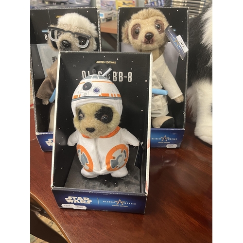 203 - Star Wars Meerkat Movies collectable soft toys in original boxes - Luke, Obi Wan and BB8