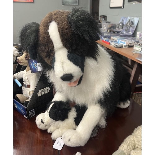 205 - Large Border Collie dog soft toy with a small Collie pup