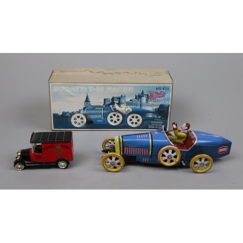 21 - Bugatti T-35 racer tin plate toy together with a Corgi Royal Mail van