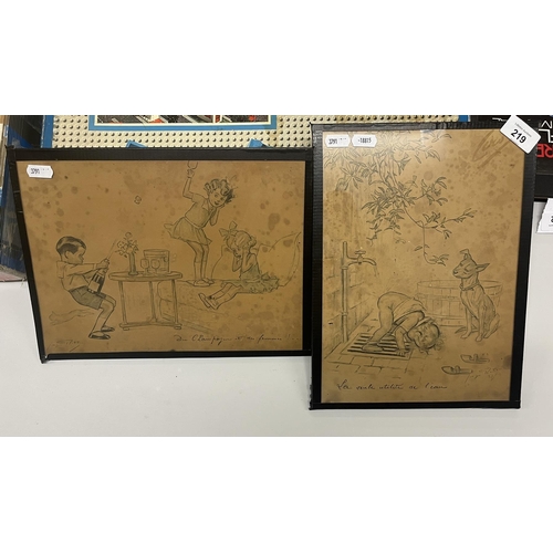 219 - Pair of original comical French painting's from the 1920s