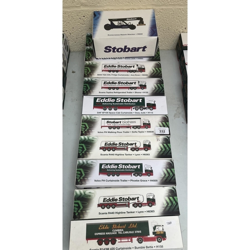 332 - Collection of boxed diecast, Eddie Stobart lorries to include reach stacker