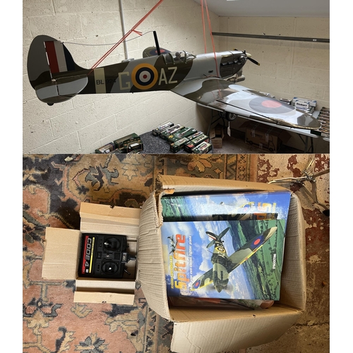 348 - De-Agostini R.C. Spitfire 1:10 scale including transmitter together with the original magazines in b... 