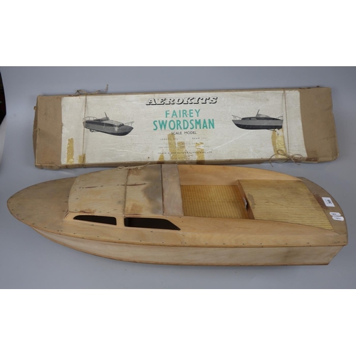 369 - Vintage Aerokits Swordsman boat partially built with parts included to finish