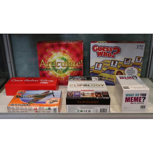 58 - Collection board games to include Cards against Disney together with an Airfix quick build Spitfire