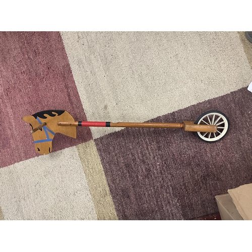 168 - Wooden hobby horse together with 2 rocking horses to include Tri-Ang