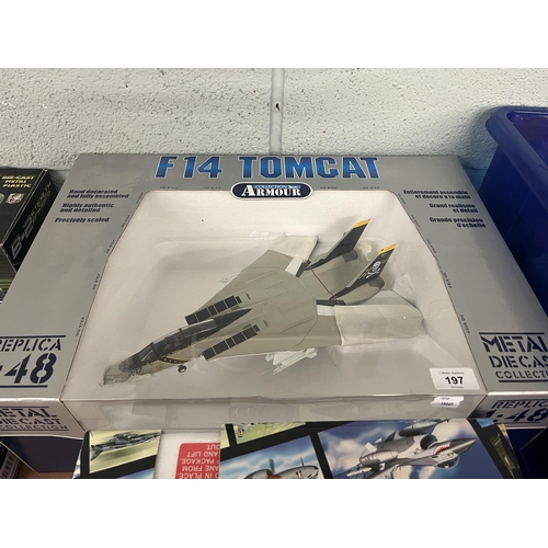 197 - 2 Franklin Mint model airplanes to include a F14 Tomcat replica 1:48 & another