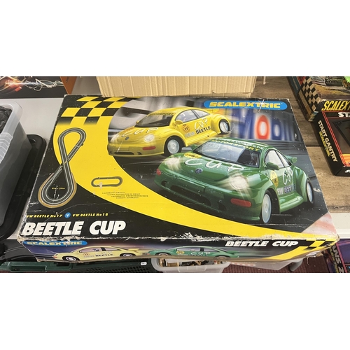 279 - Scalextric Beetle Cup together with accessories and track