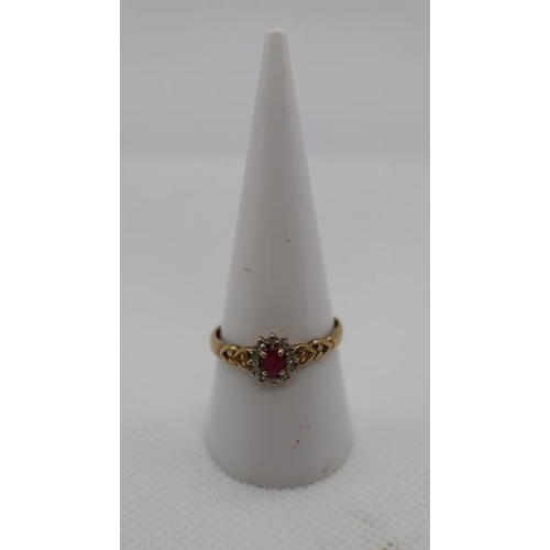 262 - 9ct gold ruby and diamond cluster ring - Size Q½