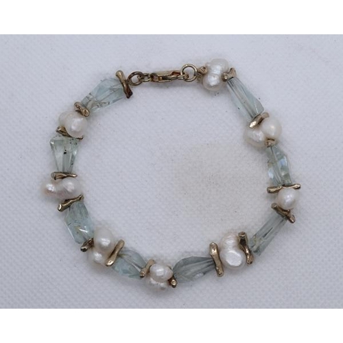 121 - Silver pearl & crystal bracelet