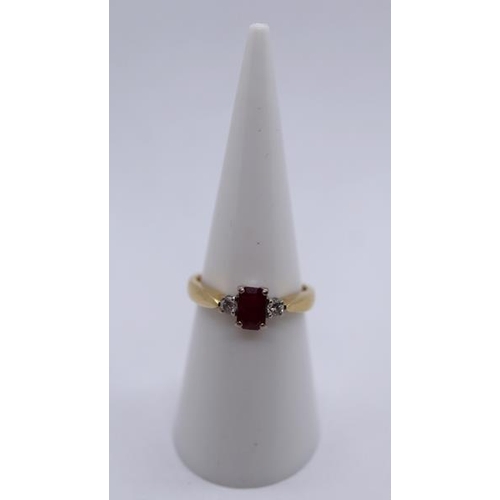 13 - 18ct gold ruby and diamond set ring - Size L