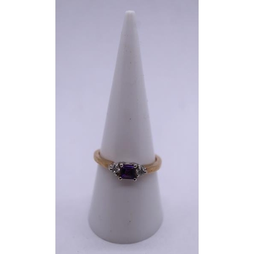27 - 9ct gold diamond and amethyst ring - Size O½