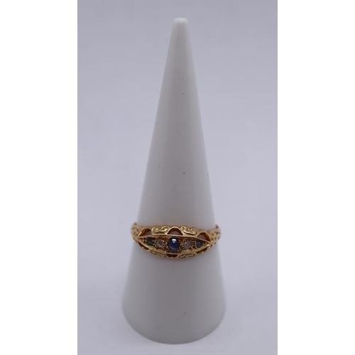 35 - 18ct gold diamond and sapphire ring - Size Q