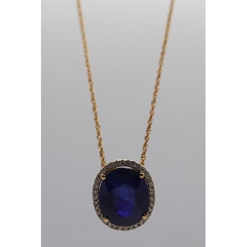 58 - 9ct gold sapphire and diamond pendant on 9ct gold chain