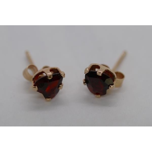 66 - 9ct gold heart shaped garnet earrings