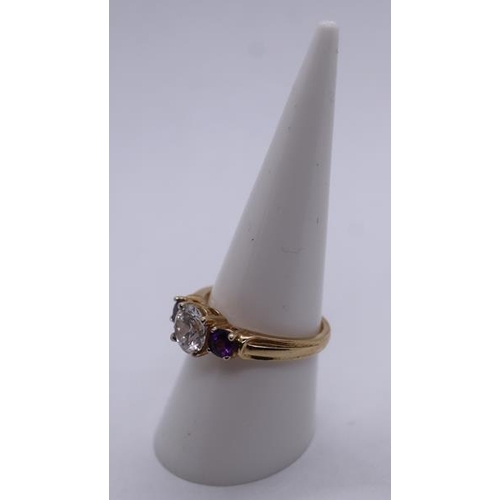 28 - 9ct gold amethyst and CZ ring - Size O½