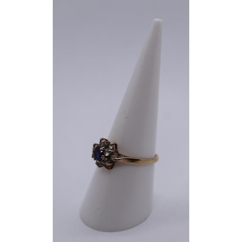 74 - 9ct gold sapphire and CZ ring - Size O