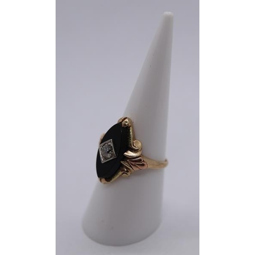 78 - Victorian 10ct gold black onyx and diamond ring - Size M½