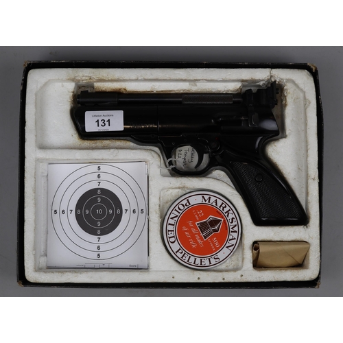 131 - Webley Tempest .22 air pistol in original box with pellets and target