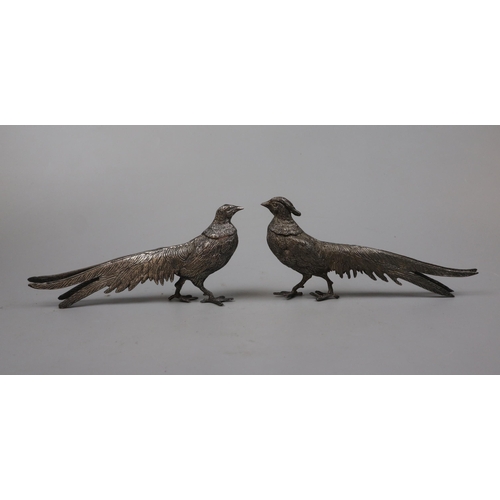 152 - Pair of white metal pheasants