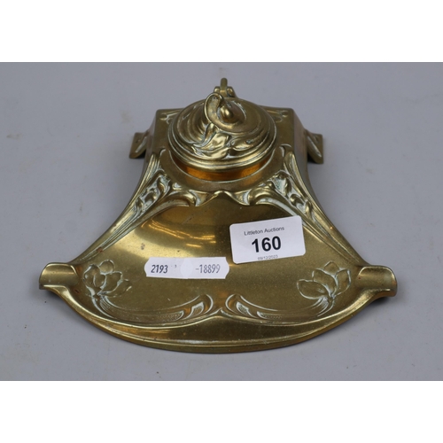 160 - Brass Art Nouveau ink well