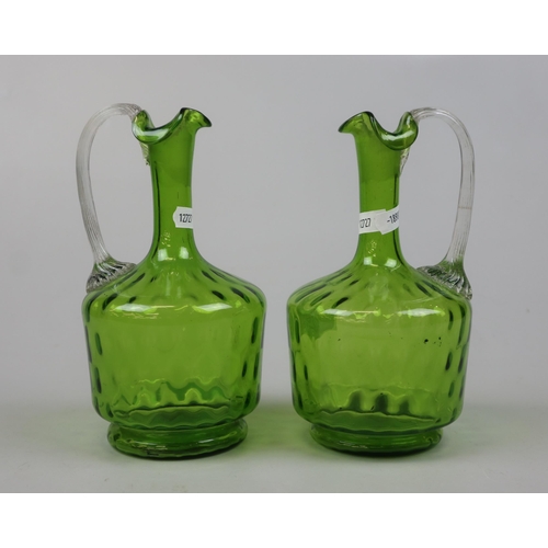 165 - Pair of green glass decanters