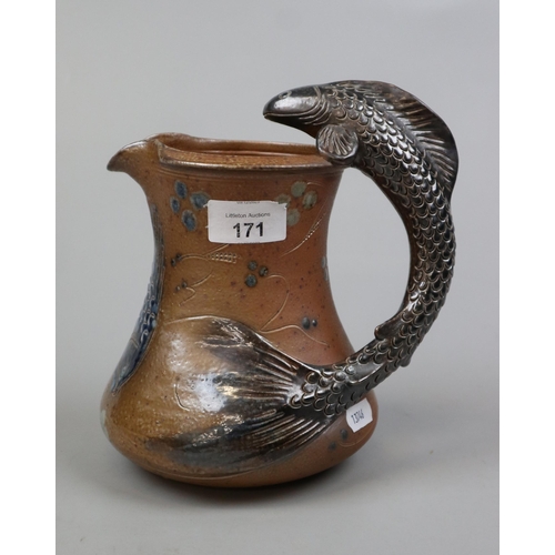 171 - Fish handled Martin Bros. style jug from the Conderton Pottery - Approx height: 21cm