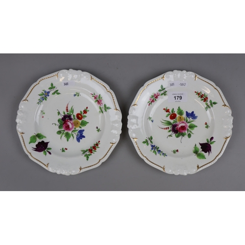 179 - Pair of Bloor Derby cabinet plates C1830 with hand painted decoration