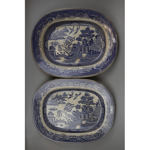 198 - 2 Victorian willow pattern meat plates