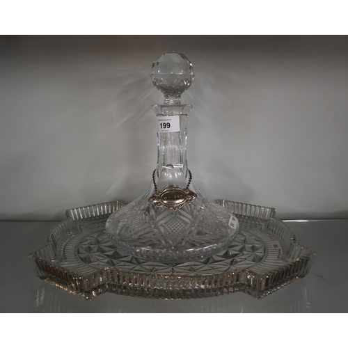 199 - Whisky decanter together with glass tray and decanter collar