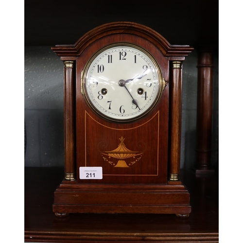 211 - Enamel face inlaid mantel clock