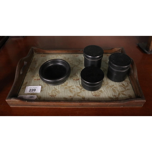 220 - Ebony wood dressing table set on tapestry work tray