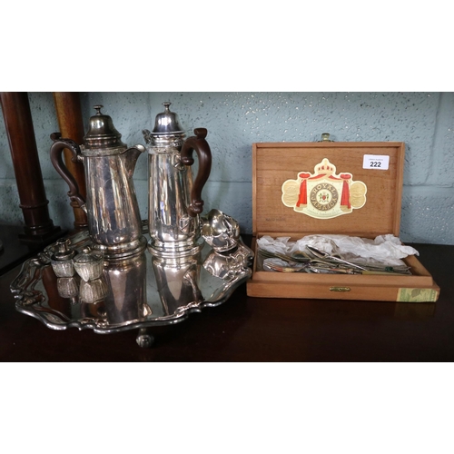 222 - Collection of silverplate to include pair of coffee pots and salver