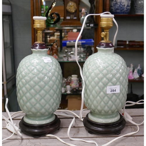 284 - Pair of celadon glazed antique vases converted to lamps, Chinese (possibly Korean)