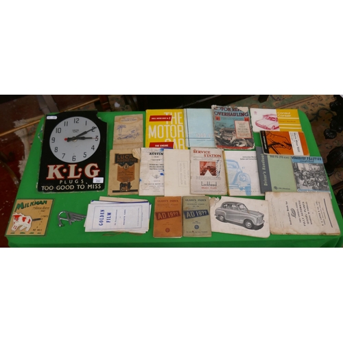 292 - Automobilia - Car manuals and a Smiths advertising clock